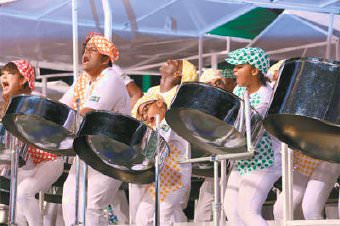 Phase II Pan Groove players performing at the finals of the National Panorama competition in February, their first competition under their new sponsorship agreement with Hadco.