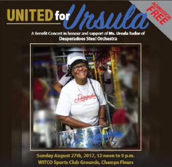 Desperadoes Steel Orchestra's Ursula Tudor benefit concert flyer