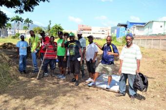Members of Desperadoes Steel Orchestra on location at the old Government Printery site at Tragarete Road, Port of Spain, yesterday.
