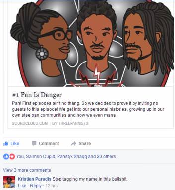 Kristian Paradis, Steel Band Director at University of Delaware & Musical Director of Philly Pan Stars says to Three Panists Podcast promo - Stop tagging my name in this bullshit