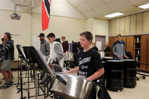 Students who are part of the Elgin High School Calypso band prepare Tuesday during class for The Observer's upcoming Holiday Music Festival at Eastern Oregon University.