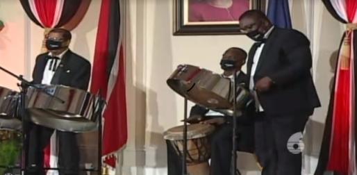 The trio from Exodus Steel Orchestra performs after the swearing-in of the government and Cabinet, held at President’s House, Port of Spain, Trinidad & Tobago - August 2020 