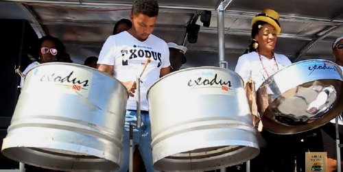 Exodus Steel Orchestra accompanied one of the many sections of the band on the road for Carnival Tuesday