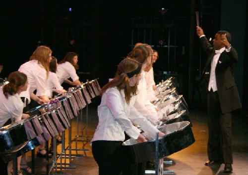 Salmon Cupid leading Toronto All Stars Steel Orchestra