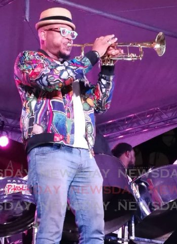 Jazz trumpeter Etienne Charles in performance in a pan concert in Trinidad in February 2020.