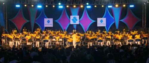 The Barbados National Youth Steel Orchestra performs on the main stage at “Pandemonium” for Crop Over 2022