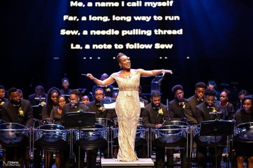 Dr Mia Gormandy-Benjamin conducts the Massy Trinidad All Stars Steel Orchestra at Classical Jewels in 2019.