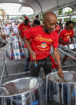 Desperadoes Steel Orchestra players join the J'Ouvert jam