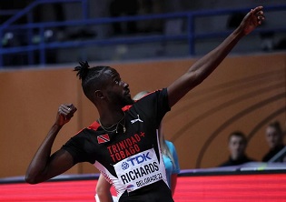 flashback: Jereem “The Dream” Richards of Trinidad and Tobago TTO celebrates after winning the Men’s 400 Metres Final in a new championship record of 45.00 on Day Two of the World Athletics Indoor Championships Belgrade 2022 at Belgrade Arena on March 19, 2022 in Belgrade, Serbia.