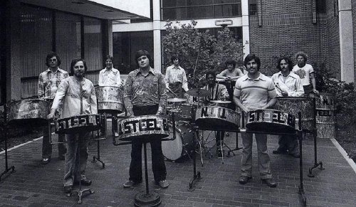 Humble beginnings: The original NIU Steelband in 1973.