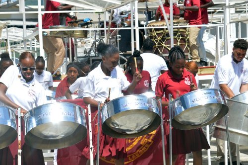 South East Port-of-Spain Secondary School Steel Orchestra members perform Out and Bad, by Voice, in the preliminaries of Junior Panorama at the Silver Stars Panyard on Tragarete Road, Port-of-Spain