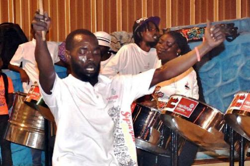 November performance: George Caesar, captain, conductor and drill master of Siparia Deltones, conducting his band at Fonclaire Steel Orchestra pan theatre, Dottin Street, San Fernando, during a performance last month. Caesar died yesterday.