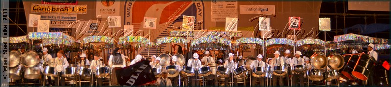 ADLIB Steel Orchestra on stage during their winning 2011 NY Panorama performance