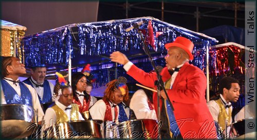 Arranger Yohan Popwell on stage with Sonatas Steel Orchestra for NY Panorama 2011