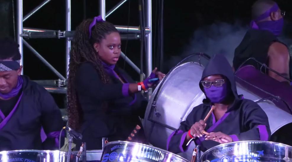 Pantastic Muzik Steel Orchestra players at the ready to belt out their first notes in the 2025 Saint Lucia Panorama competition