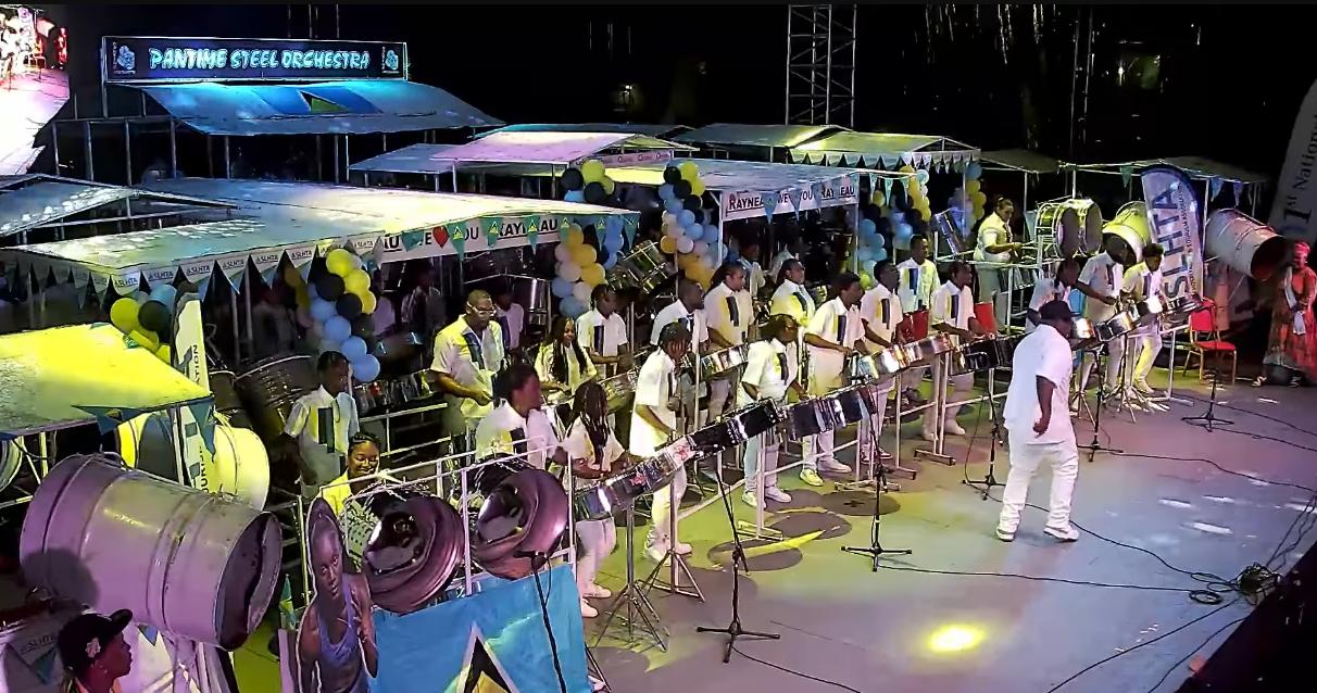 Pantime Steel Orchestra on stage during its championship performance at the 2025 Saint Lucia Panorama