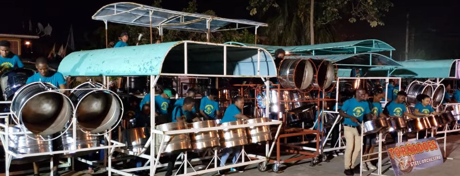 Tornadoes Steel Orchestra performs in its Panorama 2020 panyard preliminary, South/Central region