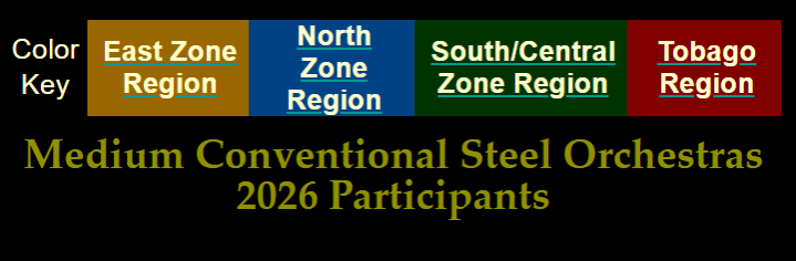 Participants for Medium Conventional Steel Orchestra Competition - Trinidad and Tobago National Panorama 2026 - When Steel Talks