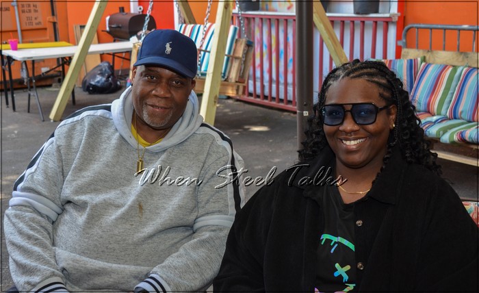 Anthony “Big Tony” Joseph and Vanessa Headley-Brewster in Metro Steel Orchestra’s panyard