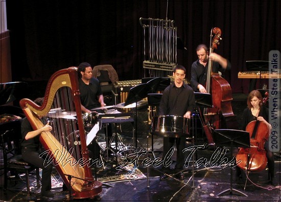 Andy Akiho during performance of Synesthesia Suite with fellow musicians